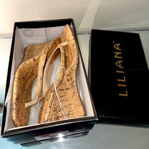 Bamboo thong wedge heels (never worn)